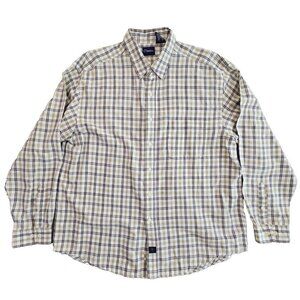 Catalina Plaid Shirt Men's XL Gray White Button-Up 100% Cotton Classic EUC